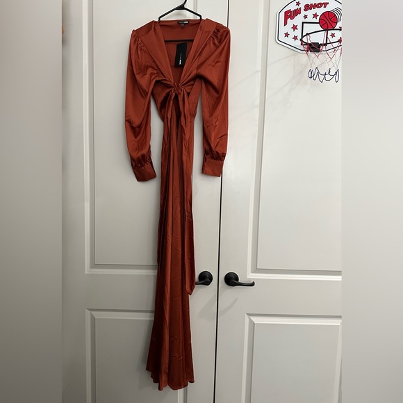 Fashion Nova Entice Me Satin Maxi Dress Bronze - Picture 1 of 8
